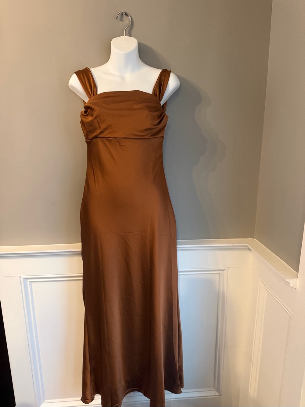 Satin Brown Maxi Slip Dress with Wide Straps